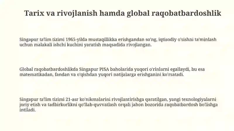 Singapur taʼlim tizimi afzalliklarvakamchiliklari 3