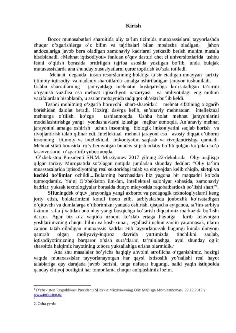 «Mehnat iqtisodiyoti» fanidan nazorat ishlarini bajarish bo’yicha USLUBIY KO’RSATMA 3