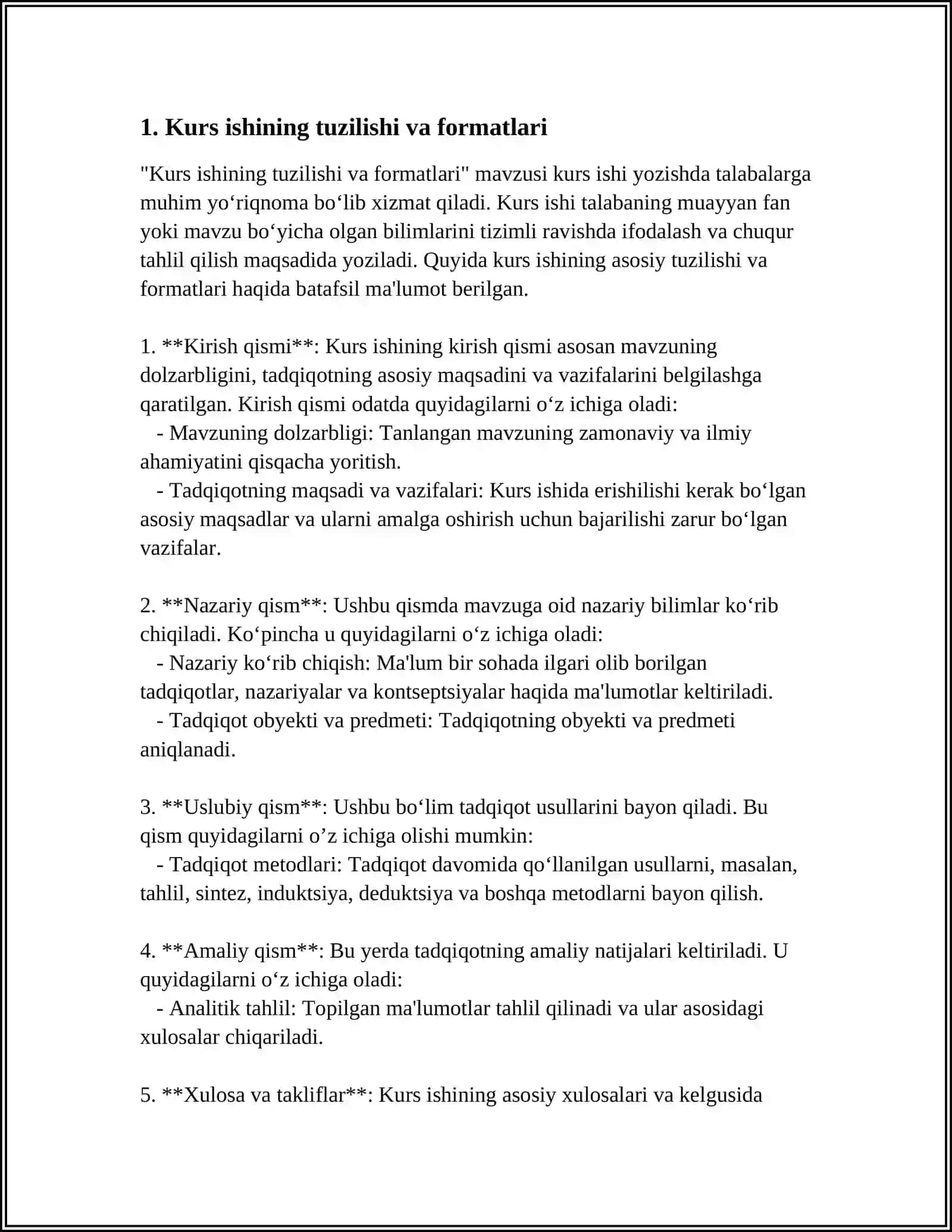 Kurs ishining tuzilishi va formatlari 3