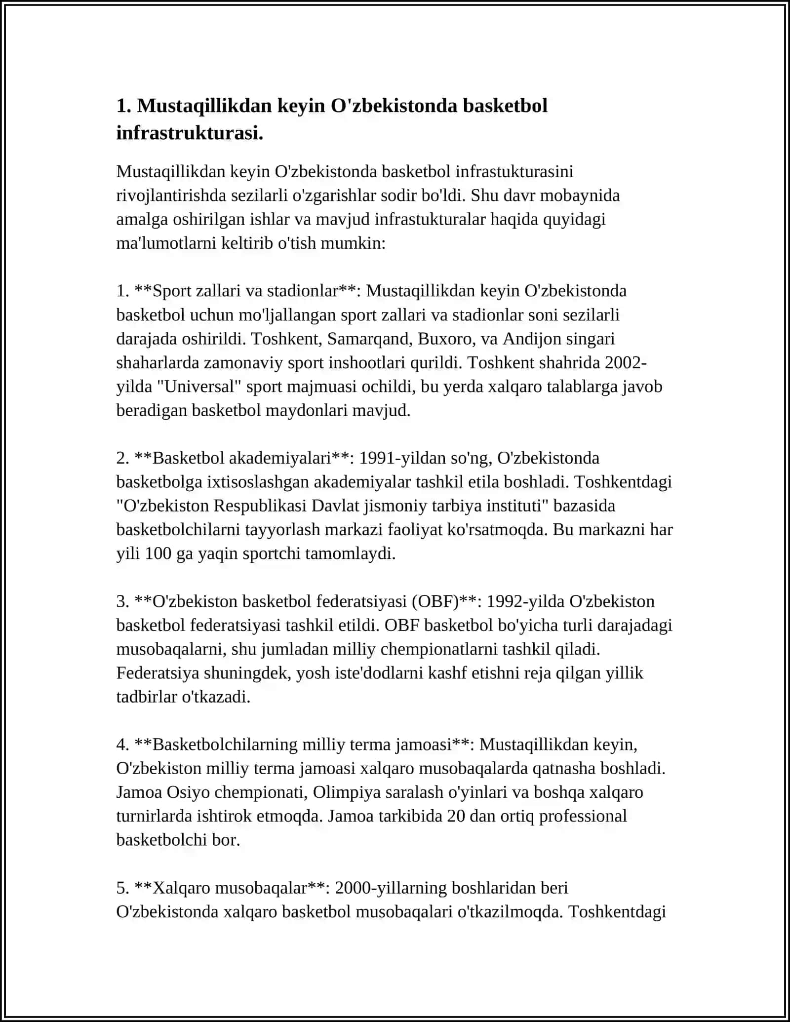 O’ZBEKISTON MUSTAQILLIKGA ERISHGANDAN SO’NG BASKETBALL O’YINING RIVOJLANISHI 3