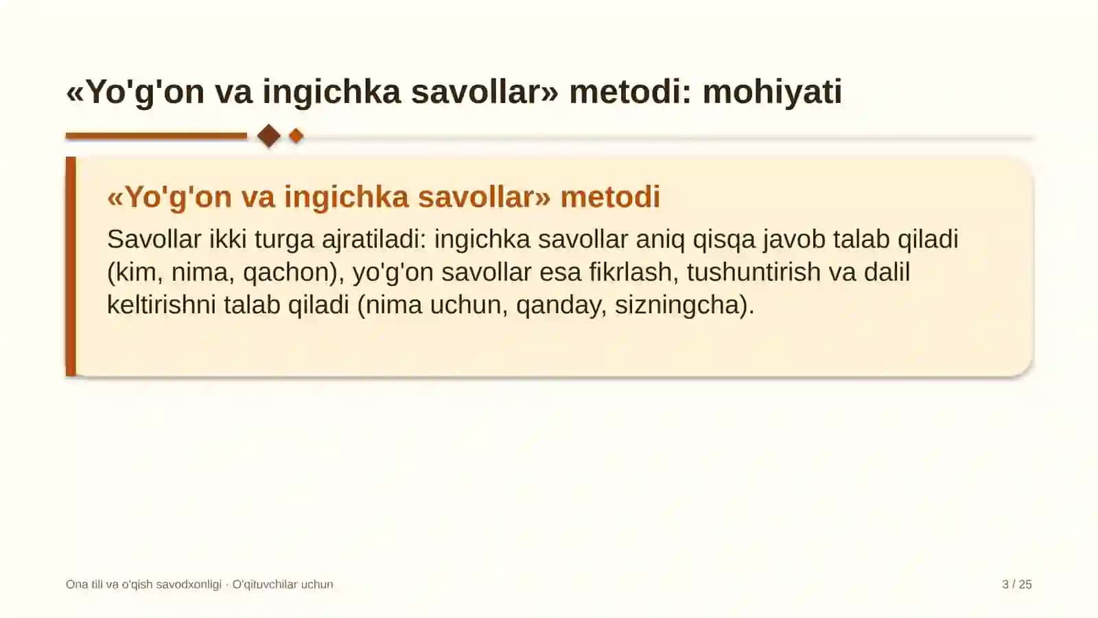 ona tili va o'qish savodxonligi darslarida yo'g'on va ingichka savollar metodidan foydalanish 9304 3