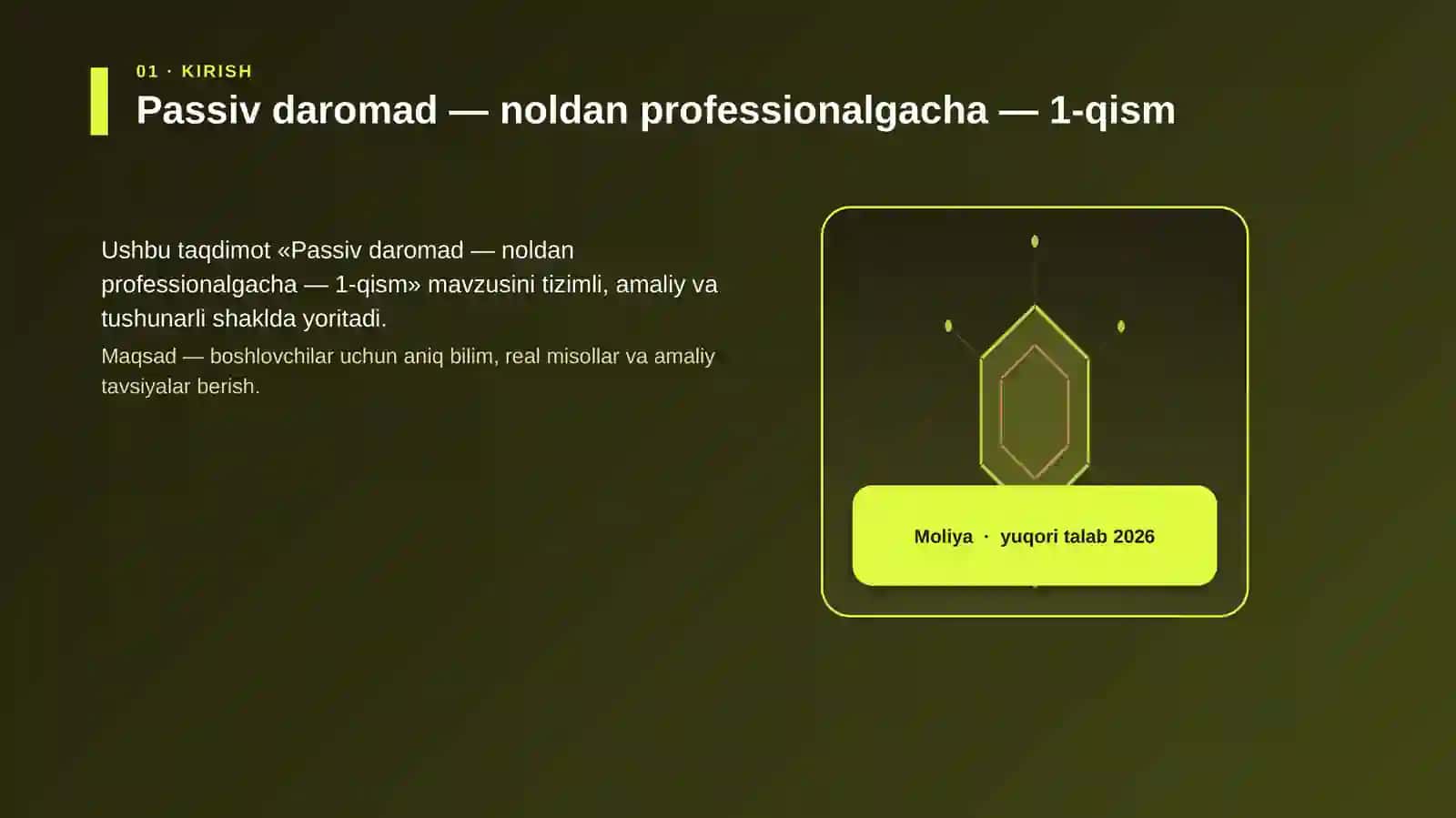 Passiv daromad — noldan professionalgacha — 1-qism 3