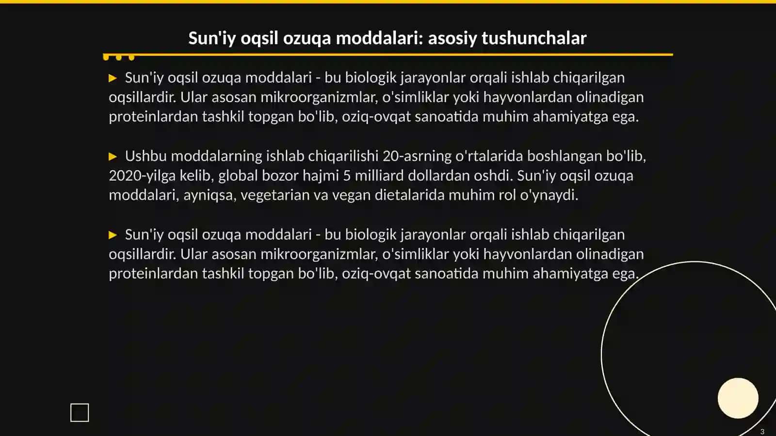 Sun'iy oqsil ozuqa moddalarining ishlab chiqarilishi va kelgusidagi imkoniyatlar 3