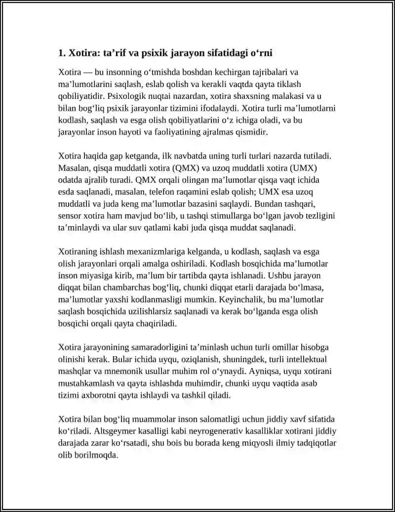 XOTIRANING PSIXIK JARAYON SIFATIDA O‘RGANILISHI. XAYOL VA TASAVVUR HAQIDA TUSHUNCHA 3