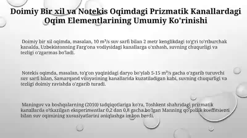 Notekis Oqimdagi Prizmatik Kanallardagi Oqim Elementlari 3