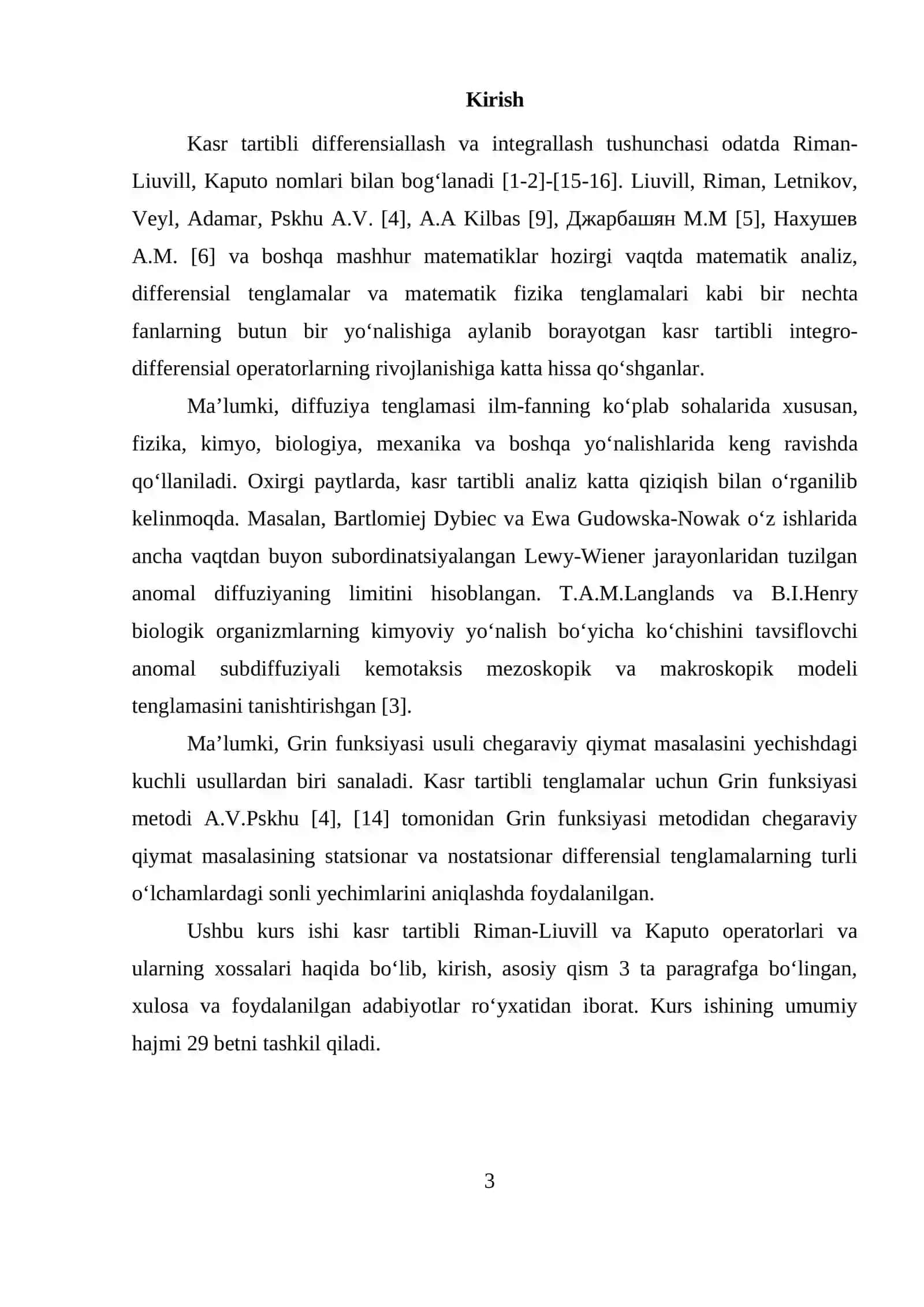KASR TARTIBLI RIMAN-LIUVILL VA KAPUTO OPERATORLARI VA ULARNING XOSSALARI 3