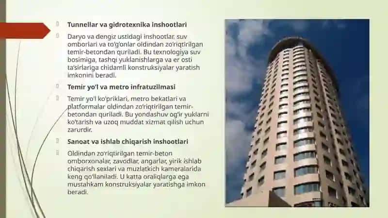 Oldindan zo‘riqtirilgan temir-betondan foydalanish sohalari 3