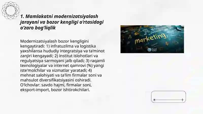 Mamlakatni modernizatsiyalash va tarkibiy o‘zgartirishlar davrida bozor kengligi va talabni bashorat qilish 3