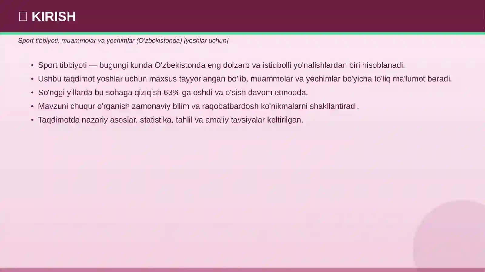 Sport Tibbiyoti: Muammolar va yechimlar 3
