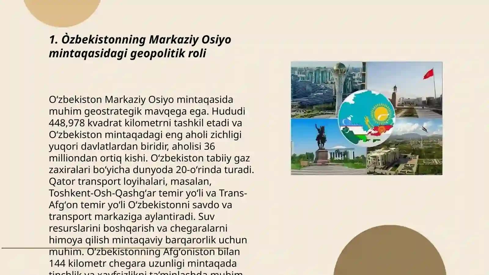 O'zbekistonning Markaziy Osiyoda tinchlik va barqarorlikni ta'minlashdagi òrni 3