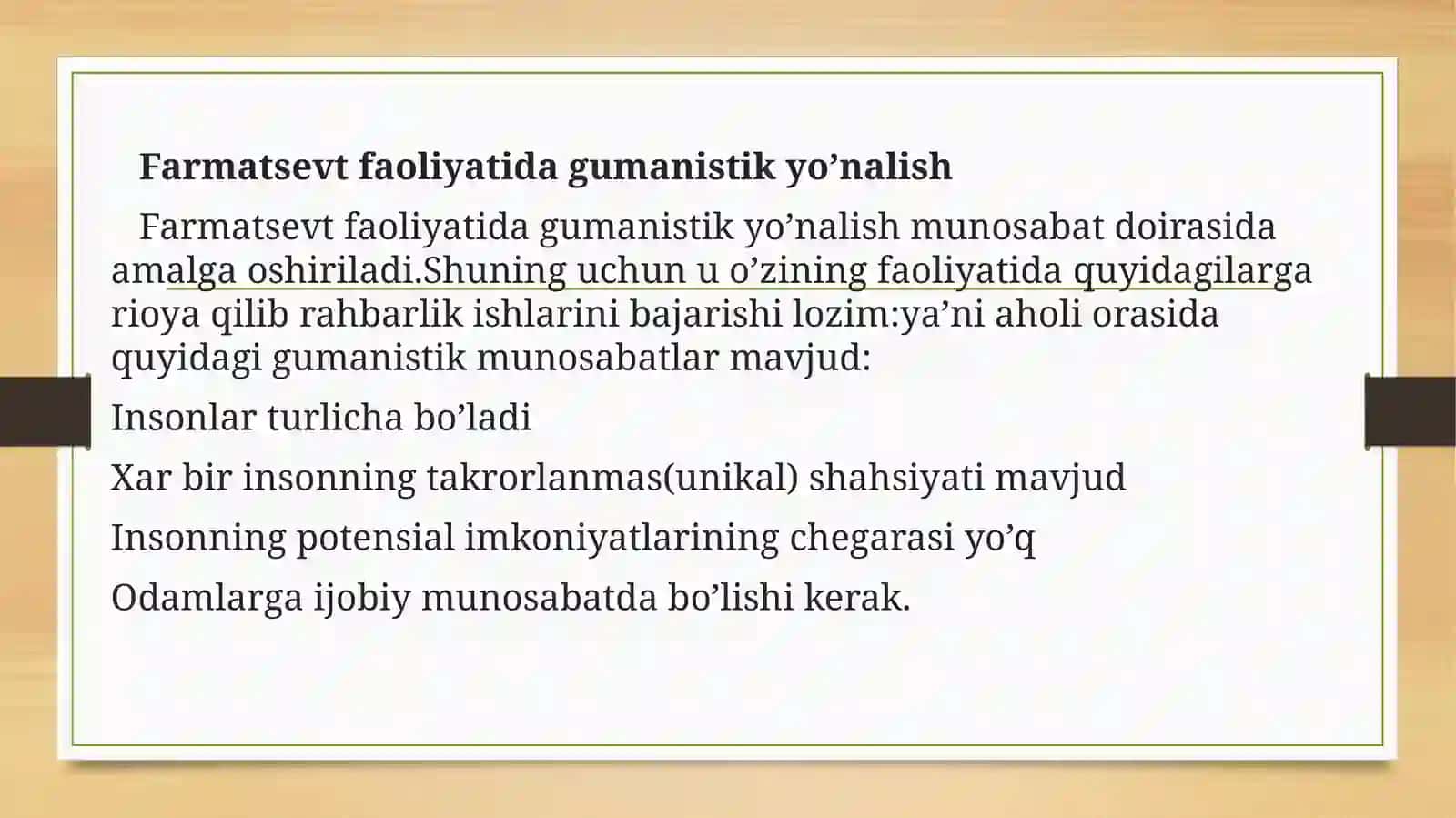 Farmatsevt- dori vositasi” tizimidagi etik - deontologik munosabatlar asoslari. 3