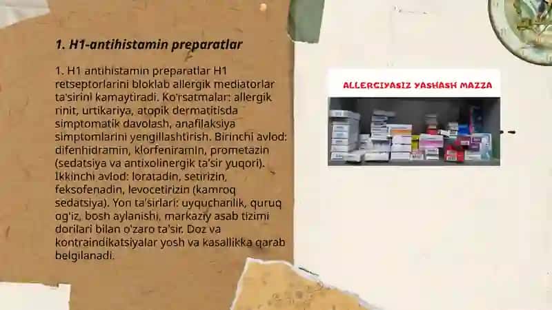 Allergik kasalliklarni davolashda ishlatiladigan dori vositalari 3