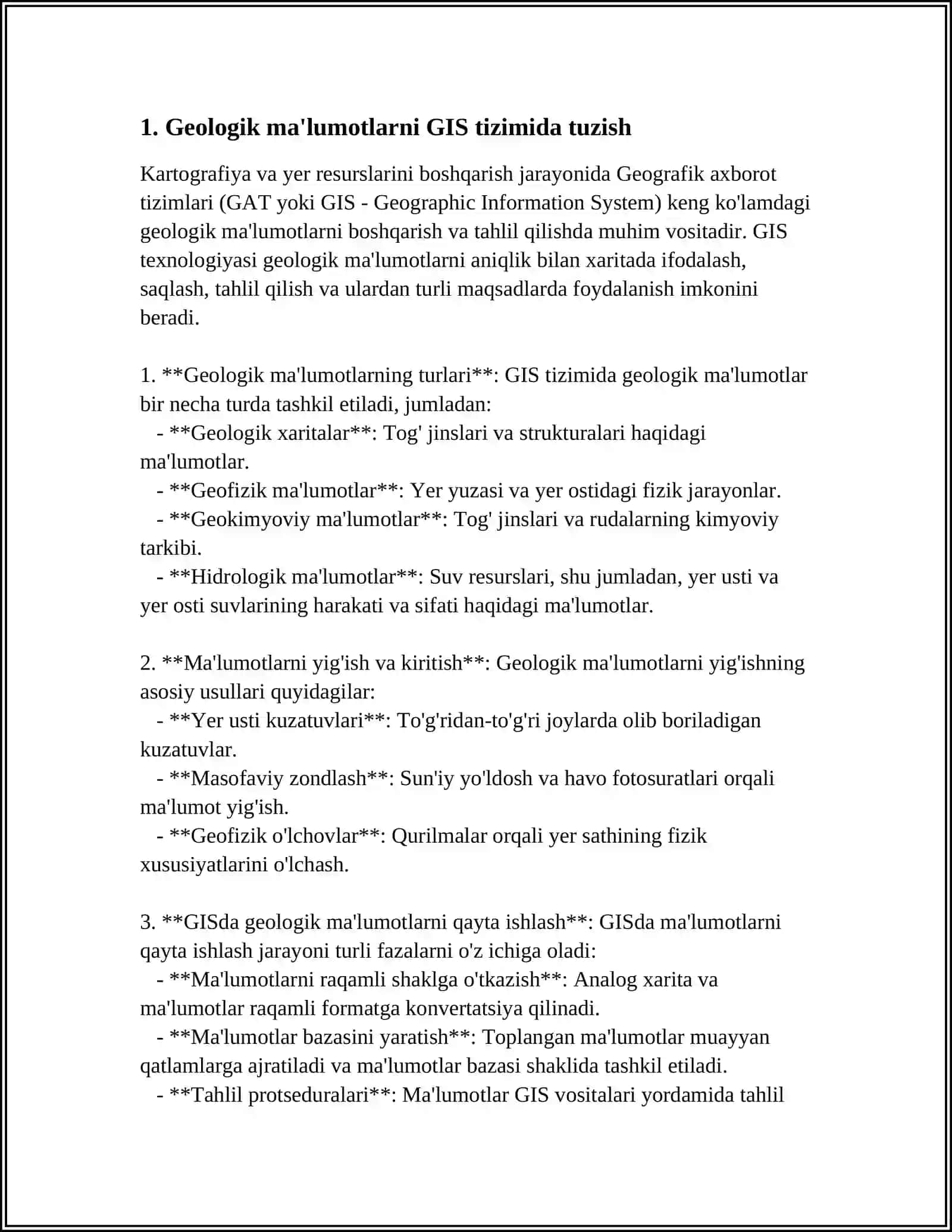GEOLOGIYA VA KONCHILIK ISHI SOHASIDA IXTIYORIY GIS TIZIMINI QOʻLLASH MUAMMOLARI 3