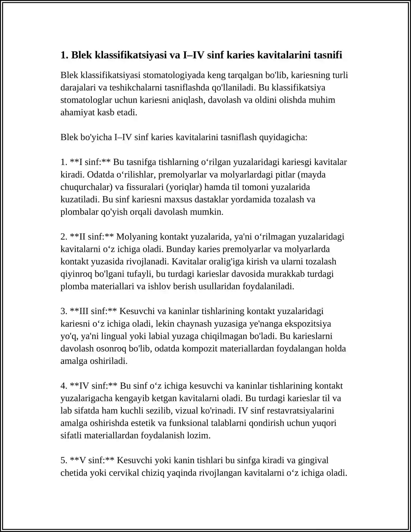 BLEK BO'YICHA I-IV SINF KARIES KOVAKLARINI RESTAVRATSIYA QILISHNING KLINIK TAMOYILLARI 3