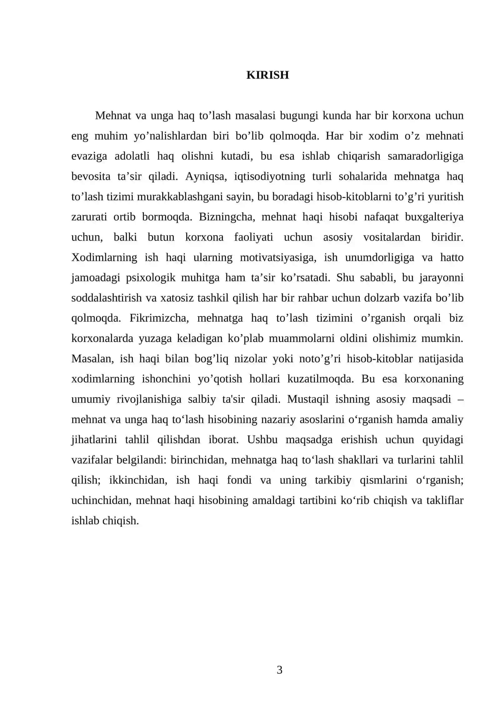 Mustaqil ish: Mehnat va unga haq to’lash hisobi 3