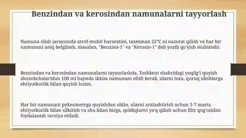 Neft maxsulotlarining benzin va kerasin solishtirma oğirligi 3