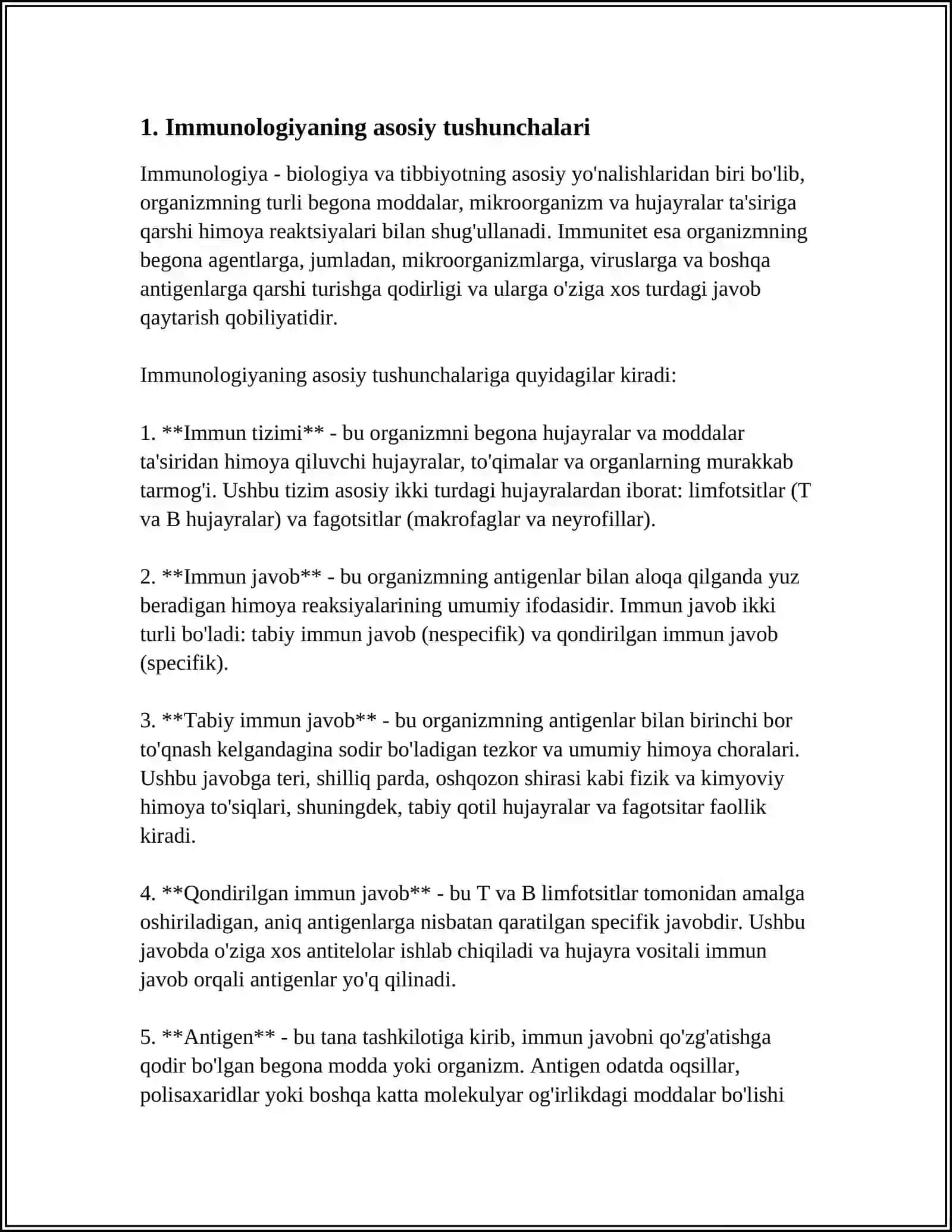 IMMUNOLOGIYA. IMMUNITET TURLARI. ANTIGEN VA ANTITELOLAR 3