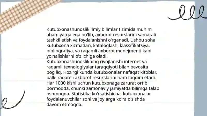 Kutubxonashunoslikning ilmiy bilimlar tizimidagi o'rni 3