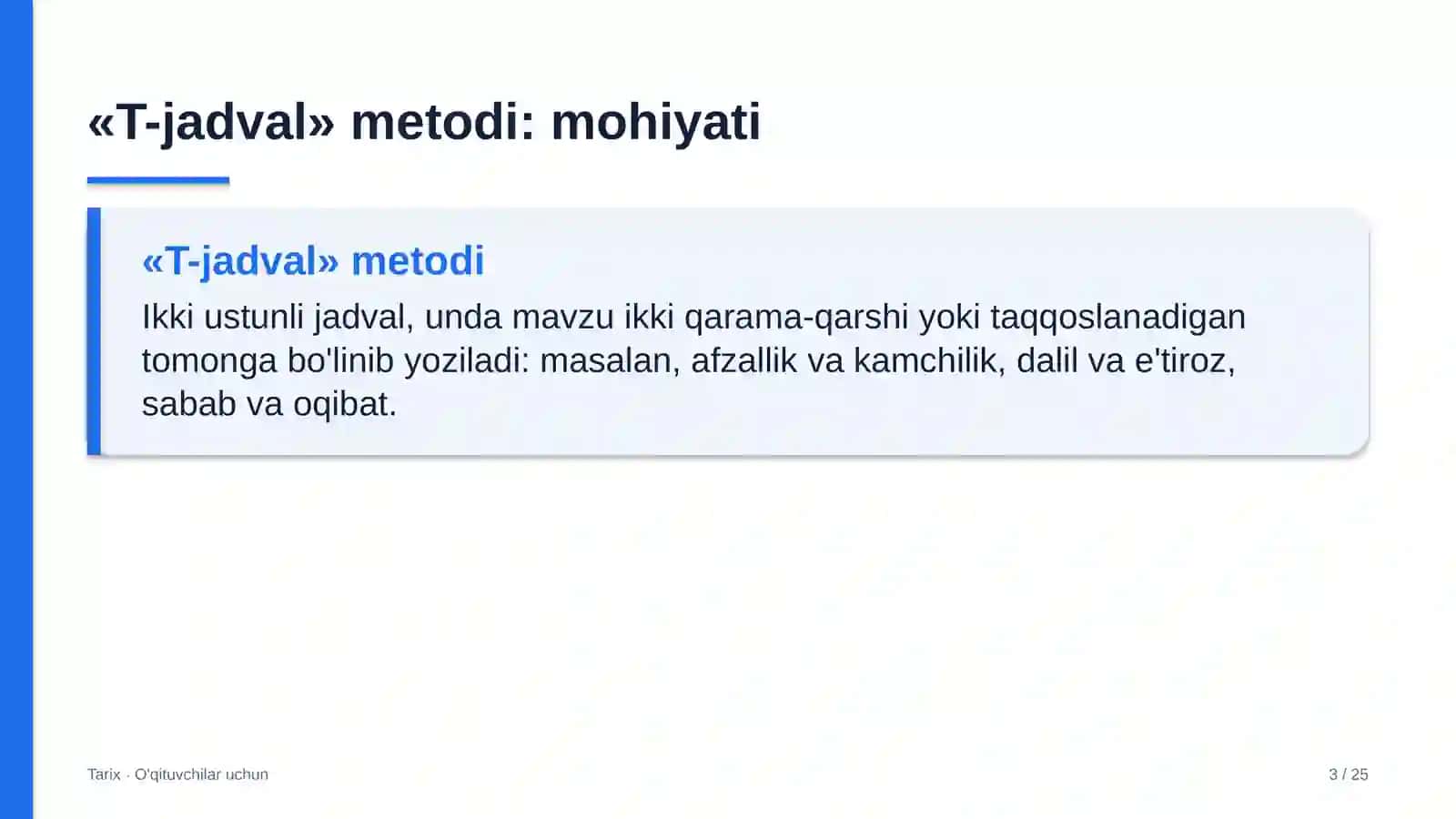 tarix darslarida t jadval metodidan foydalanish 7621 3