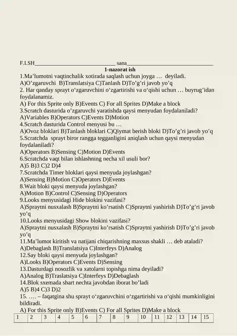 Bilim sinovlari misol 3