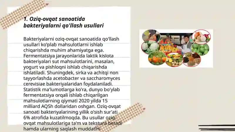 Bakteriyalardan sanoat va qishloq xoʻjaligida foydalanish 3
