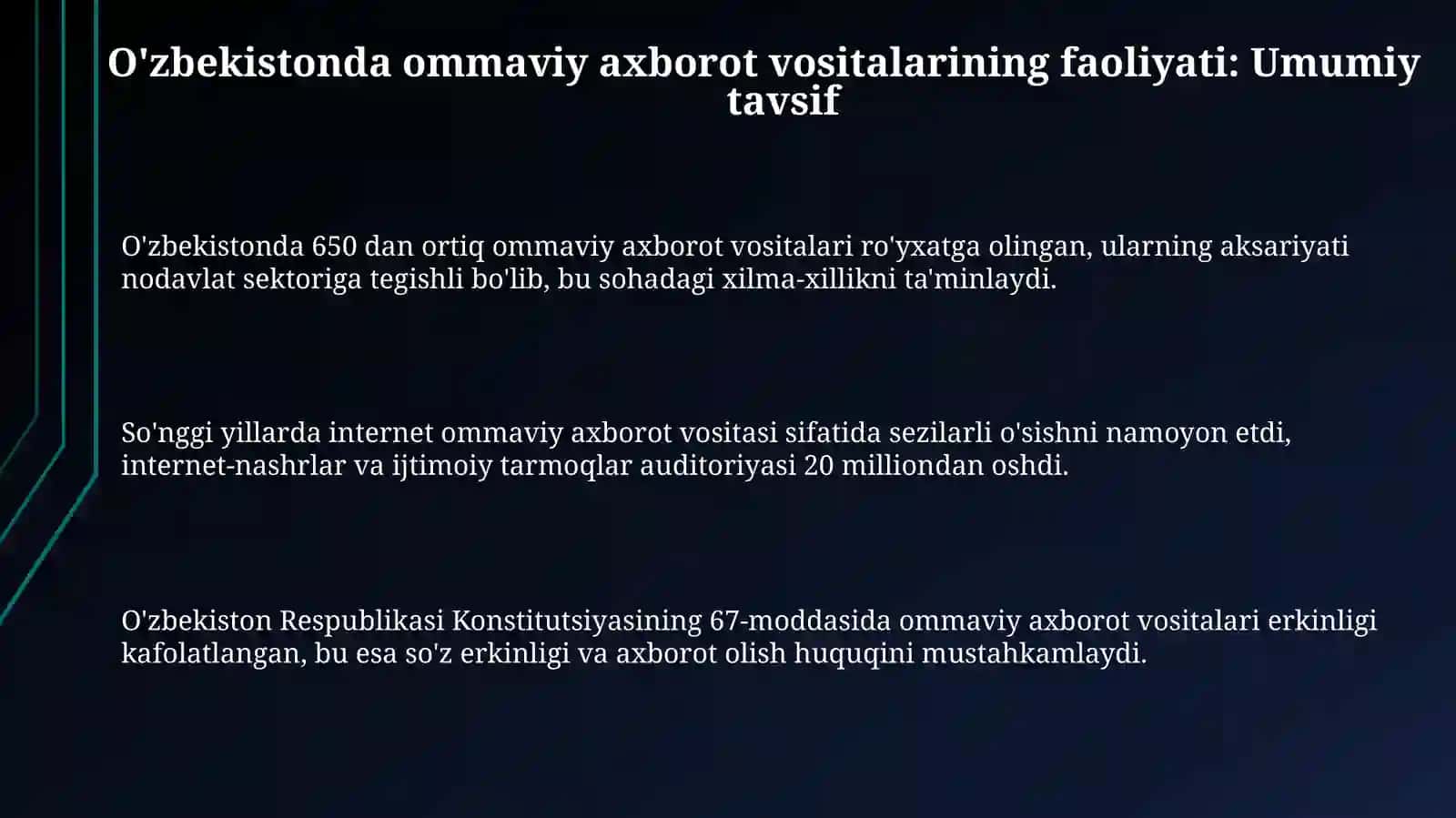 O‘zbekiston Respublikasida ommaviy axborot vositalarining faoliyati 3