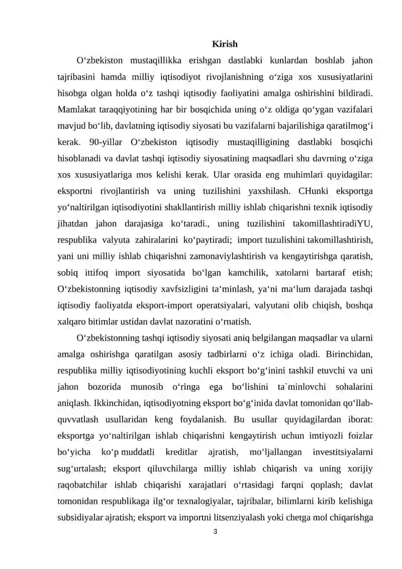 O‘zbekistoning tashqi iqtisodiy faoliyatida xorijiy mamlakatlarning ro‘li 3