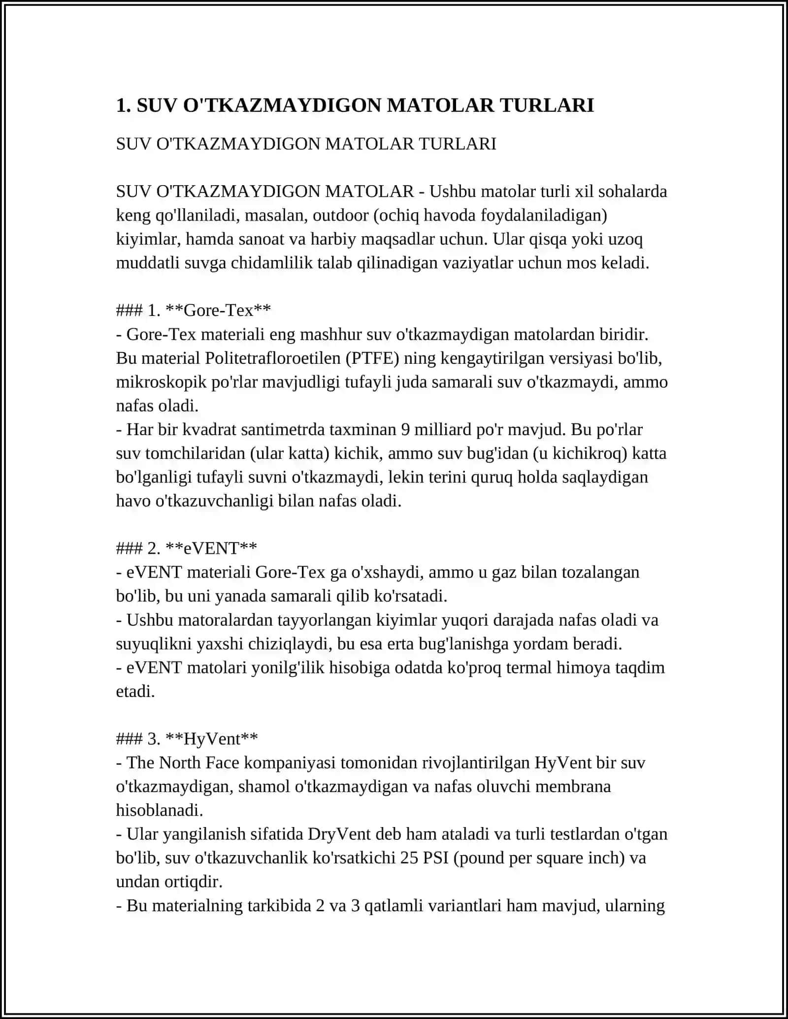 SUV O‘TKAZMAYDIGON MATOLAR TURLARI 3