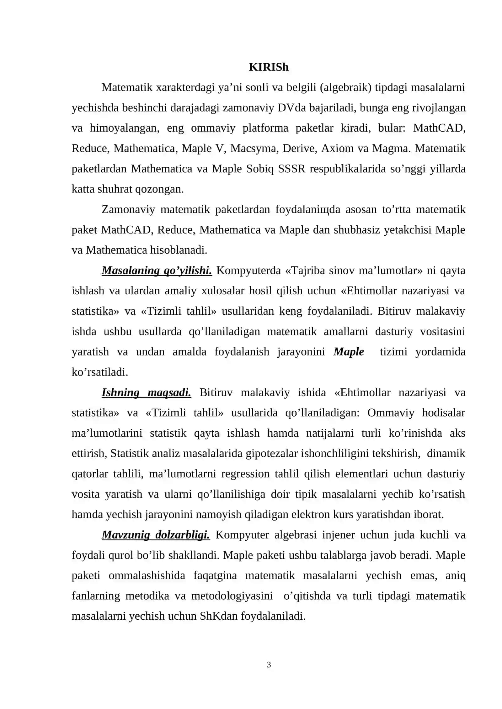 MAPLE TIZIMIDA STATISTIK TAHLIL MASALALARINI YECHISH JARAYONINI NAMOYISH QILISH 3