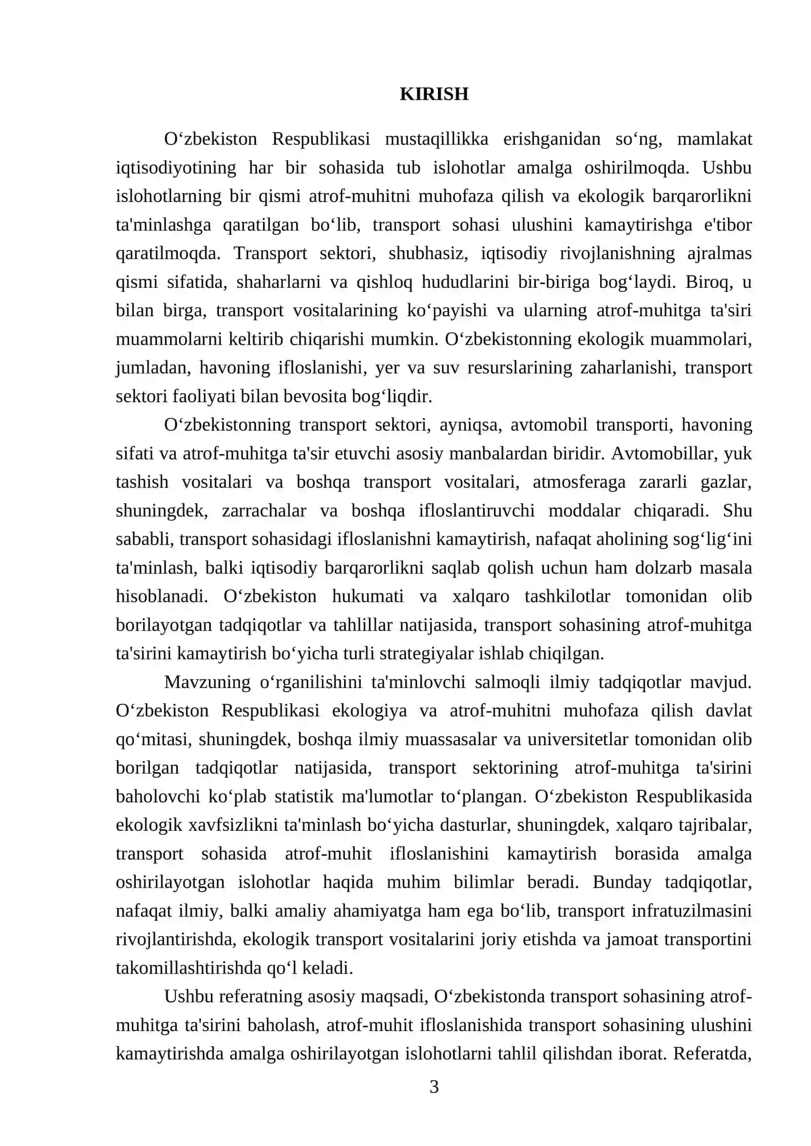 Atrof-muhit ifloslanishida transport sohasi ulushini kamaytirish 3