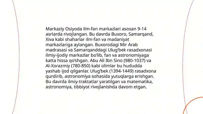 IX-XII asrlarda Markaziy Osiyoda ilm fan va qo'lyozma kitobatchilik ishining rivojlanishi 3