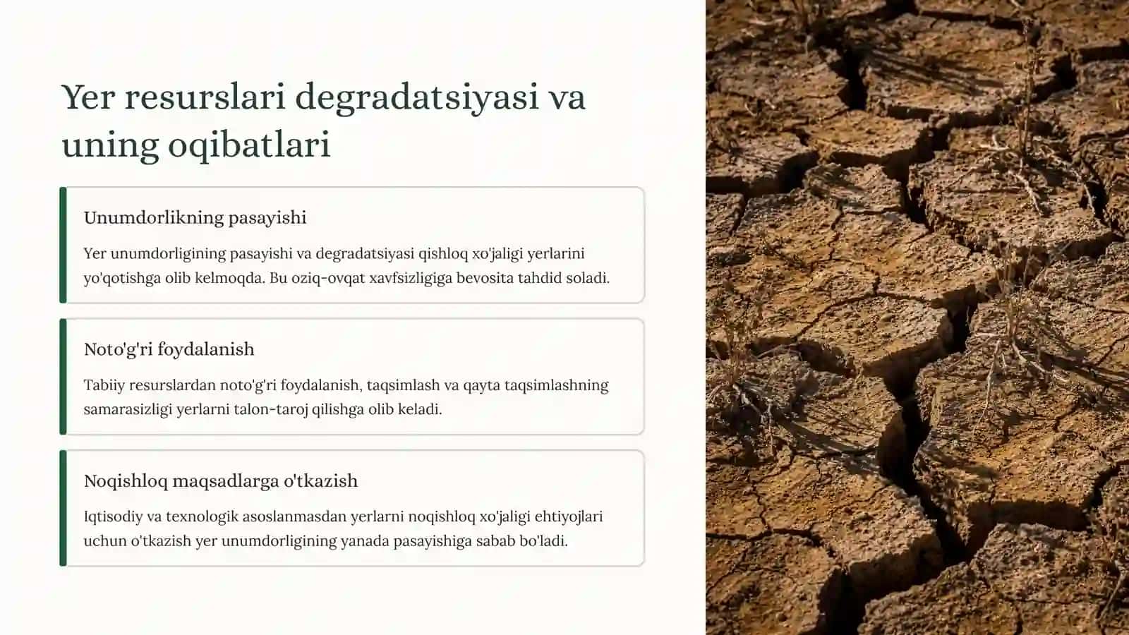Yer resurslaridan oqilona foydalanish va ekologik muvozanatnisaqlashmuammolari 3