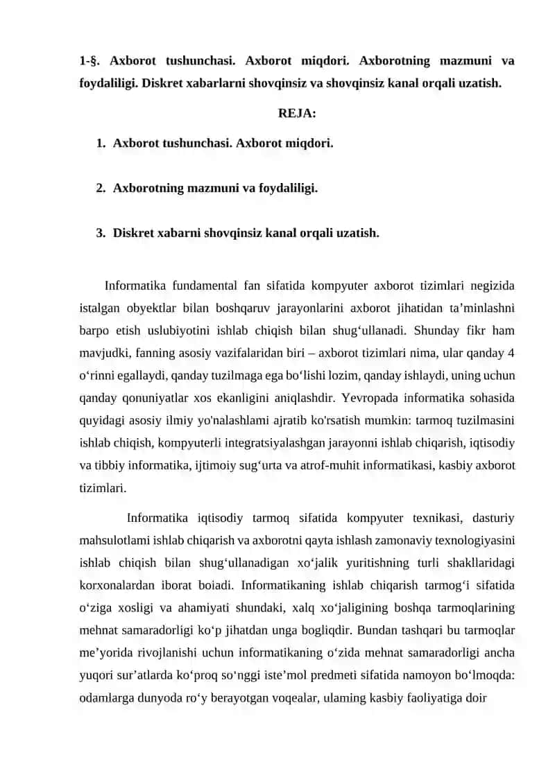 INFORMATIKANING NAZARIY ASOSLARI FANIDAN MUSTAQIL TA`LIM 3
