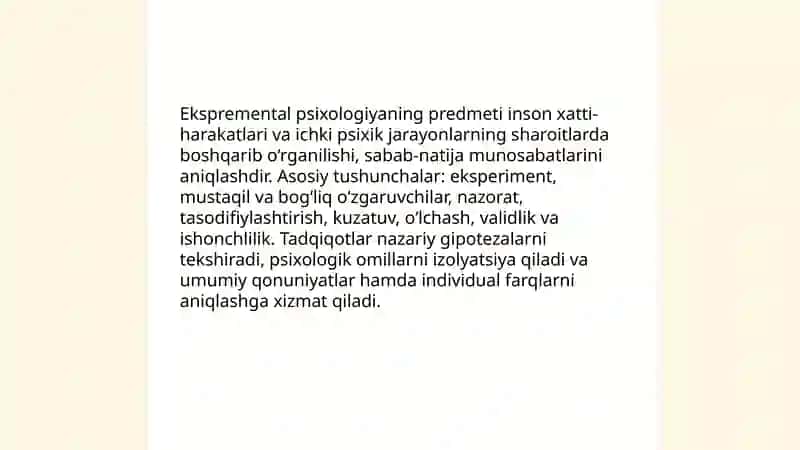 Ekspremental psixologiyaning predmeti va vazifalari 3