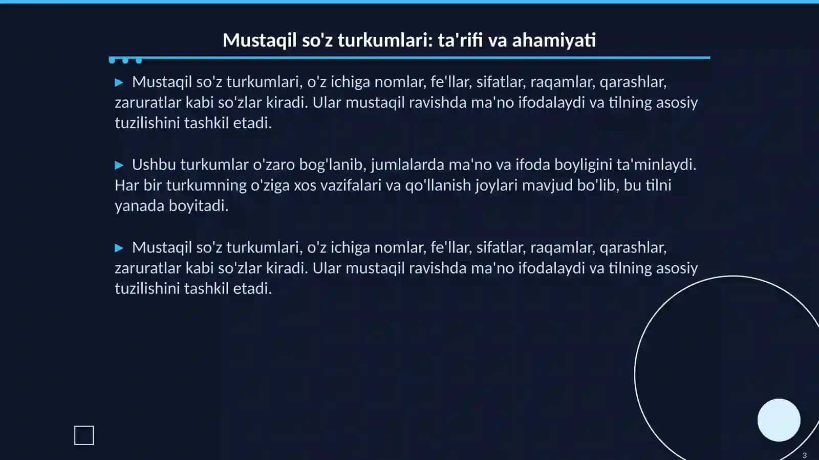 Mustaqil so'z turkumlari tartibi 3