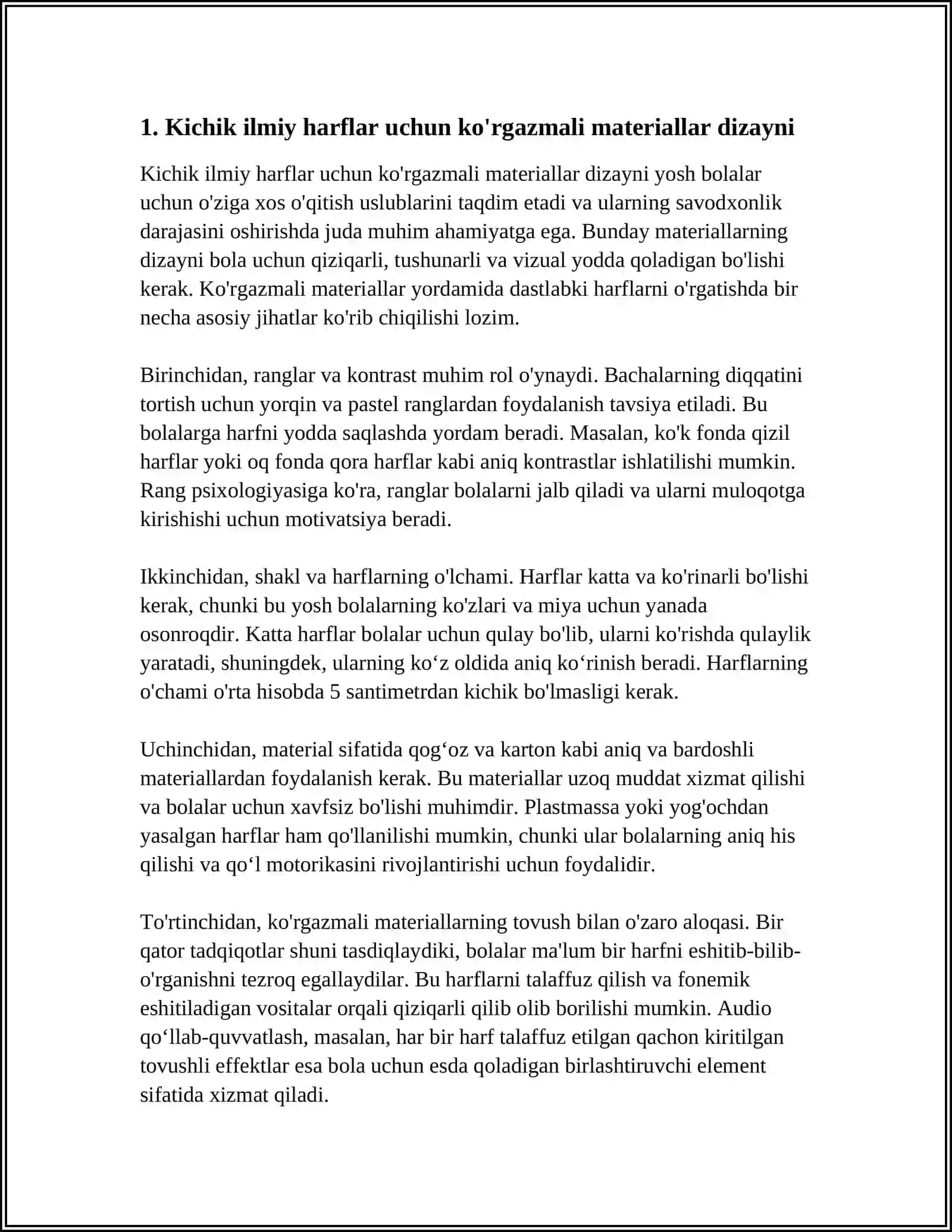 KICHIK ILMOQLI HARFLAR UCHUN KO'RGAZMALI QUROLLAR TAYYORLASH 3