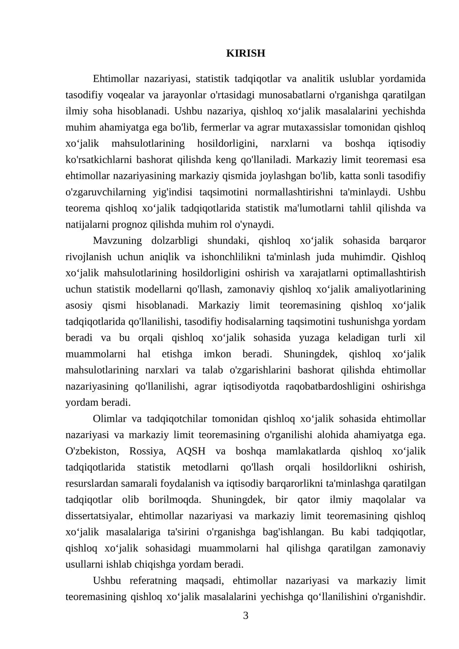 Ehtimollar nazariyasini markaziy limit teoremasini qishloq xoʻjalik masalalarini yechishga qoʻllanilishi 3