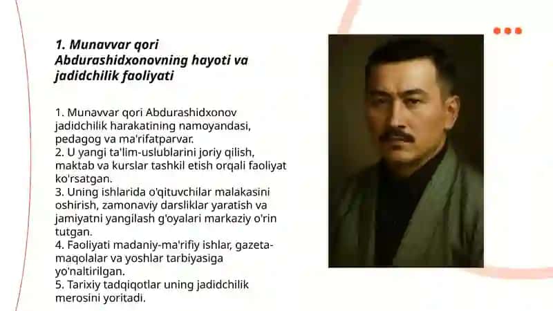 Munavvar qori Abdurashidxonovning jadidchilik harakati namoyandalari 3