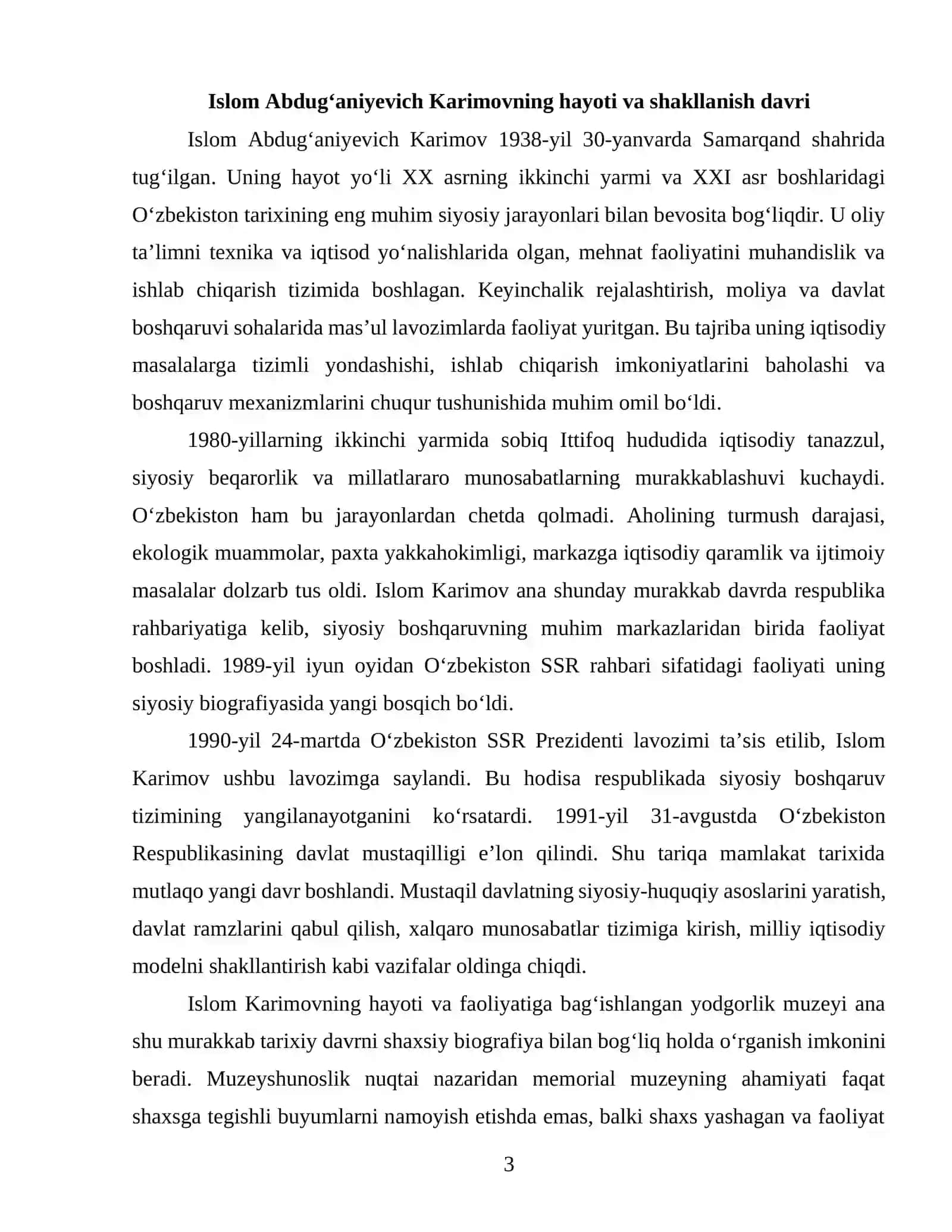 ISLOM ABDUG‘ANIYEVICH KARIMOV YODGORLIK MUZEYI 3