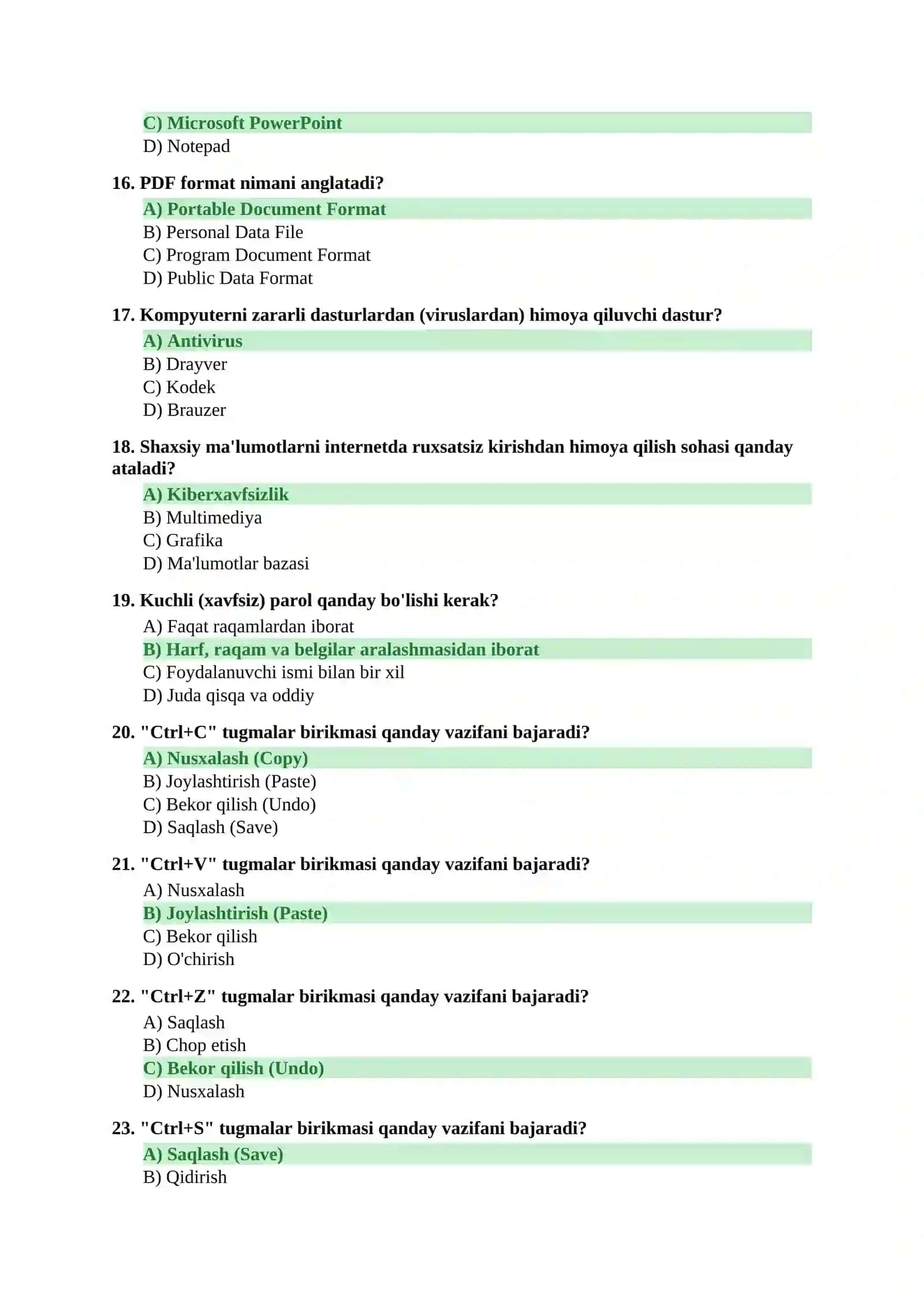 ARGOS test to'plami — Kompyuter savodxonligi (50 savol, javoblar bilan) 3