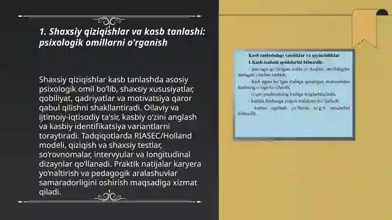 Kasb tanlashga doir psixologik tadqiqotlar 3