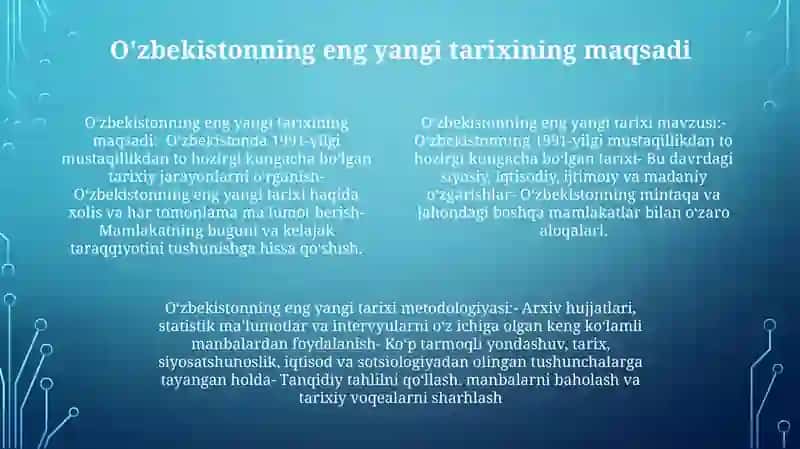 O'zbekistonning Eng Yangi Tarixi Fanining Predmet Maqsad Vazifa Obyekti Va Tadqiqot Metadalogiyasi 3