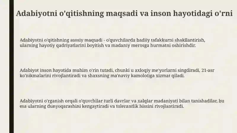 Adabiyot oʻqitishning maqsadi va vazifalari 3