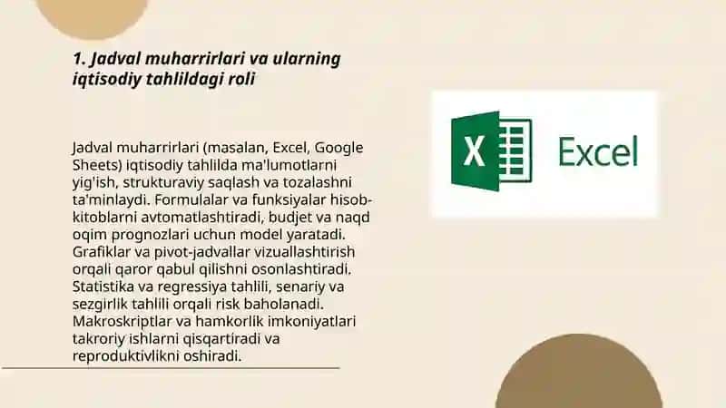 Jadval muharrirlari va ularning iqtisodiy tahlildagi roli 3