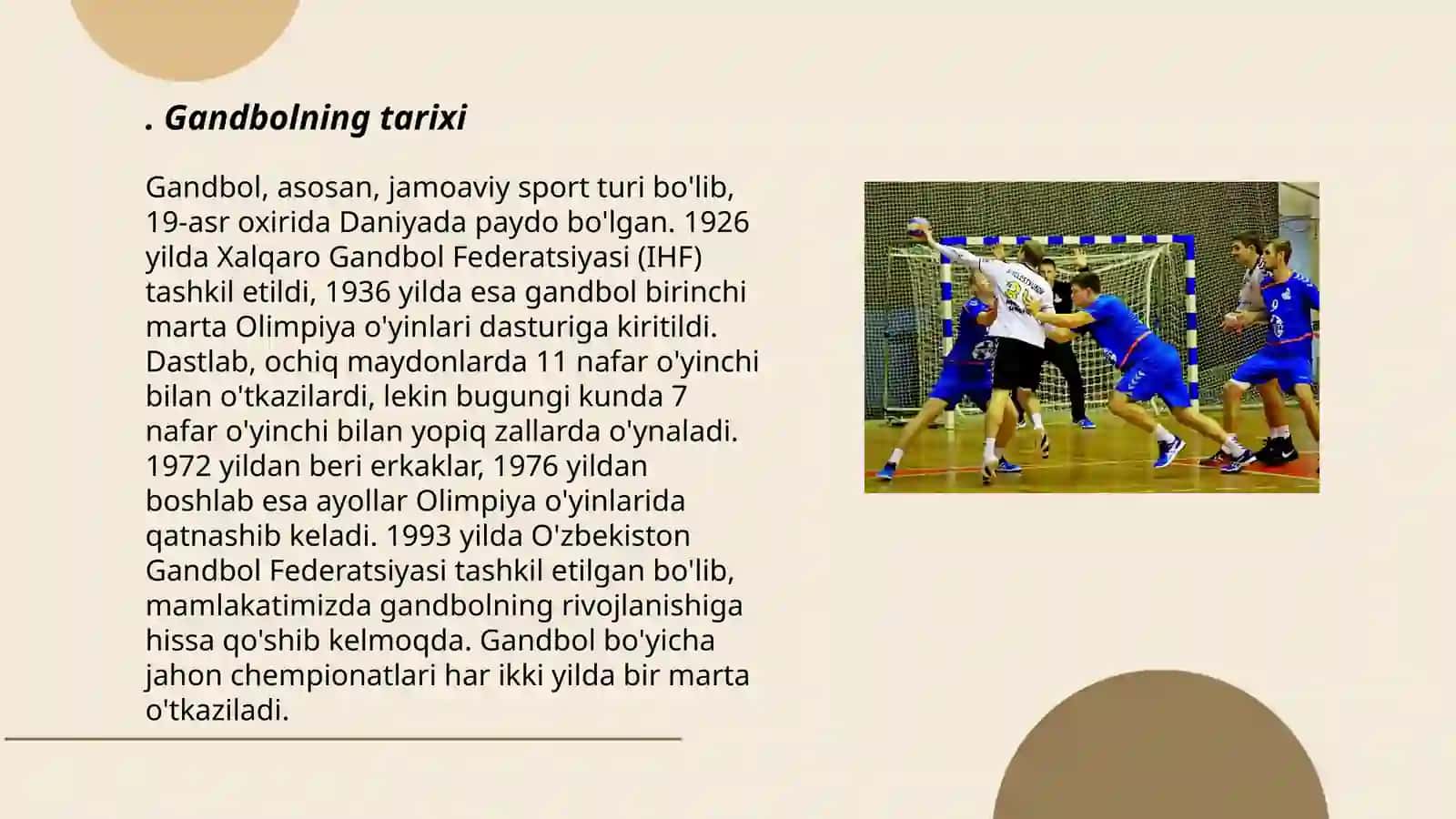 Gandbol Oyining Poyda Bolishi va Rivojlanishi 3