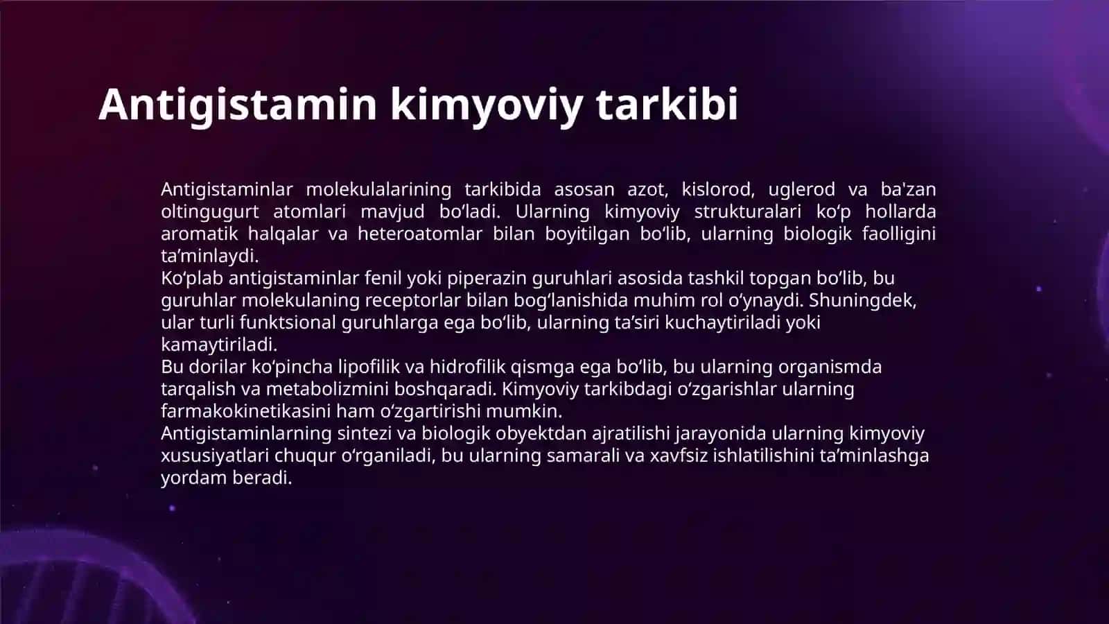ANTIGISTAMIN DORI VOSITALARI BIOLOGIK OBYEKTDAN AJRATIB OLISH VA TAHLIL QILISH 3