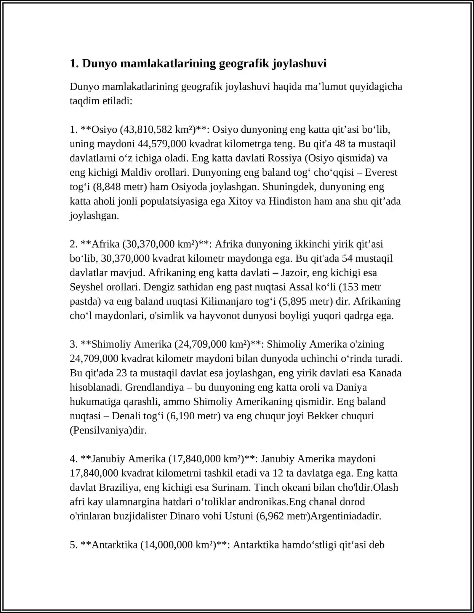 MUSTAQIL ISH Mavzu: DUNYO MAMLAKATLARI HAQIDAA 3