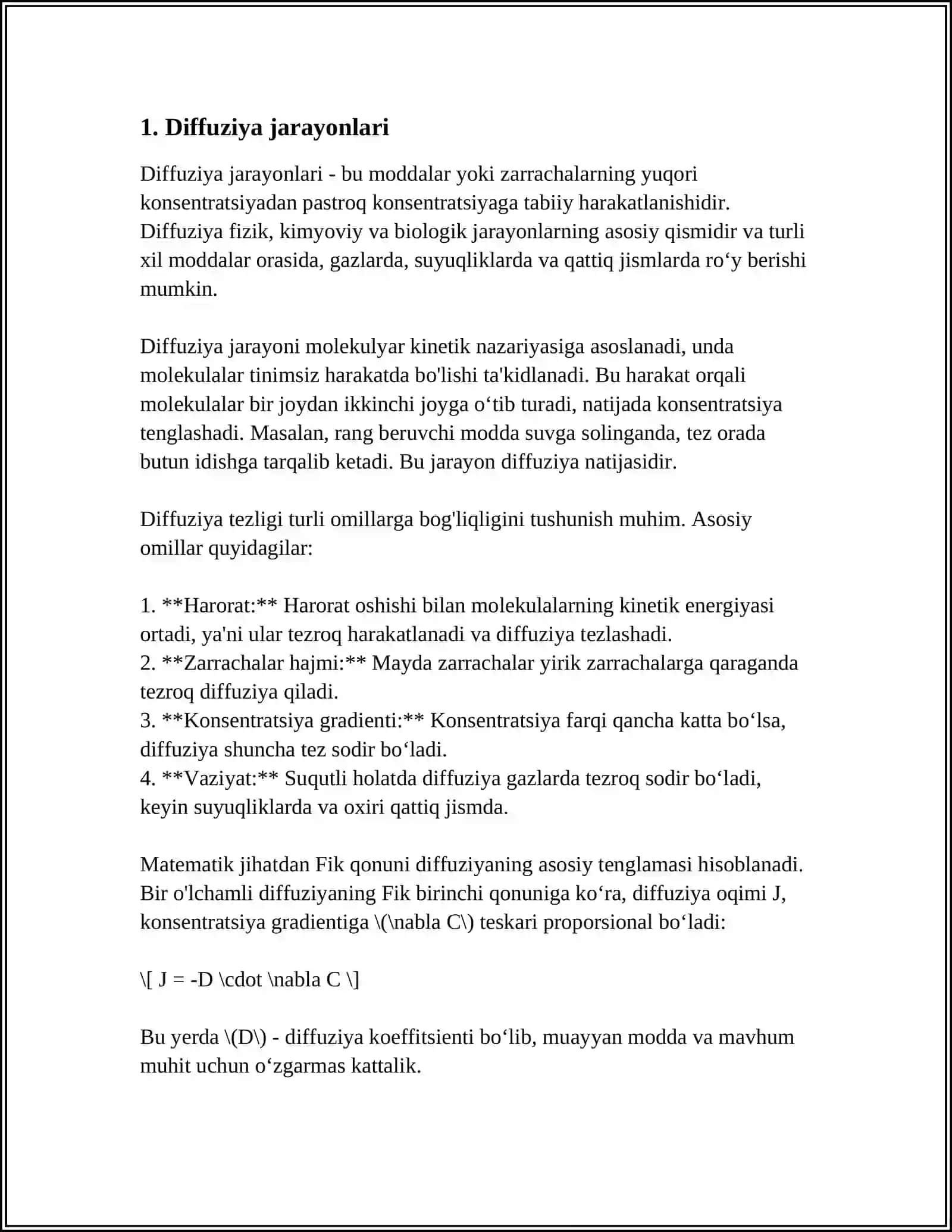 DIFFUZIYA, ISSIQLIK OʻTKAZUVCHANLIK VA QOVUSHQOQLIK FAZAVIY OʻTISHLAR 3