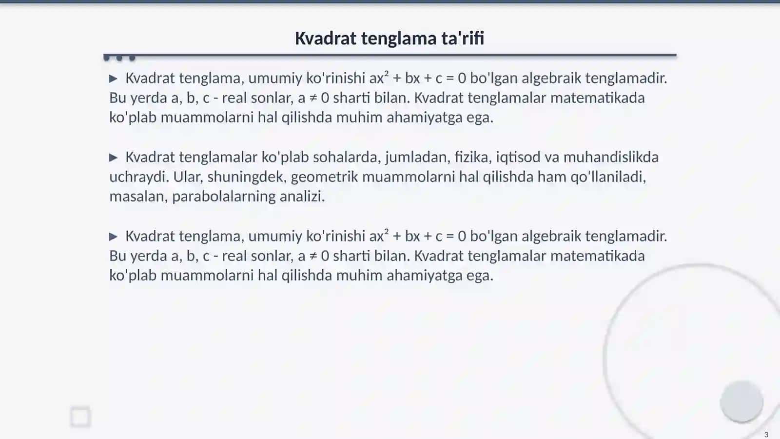Kvadrat tenglama 3