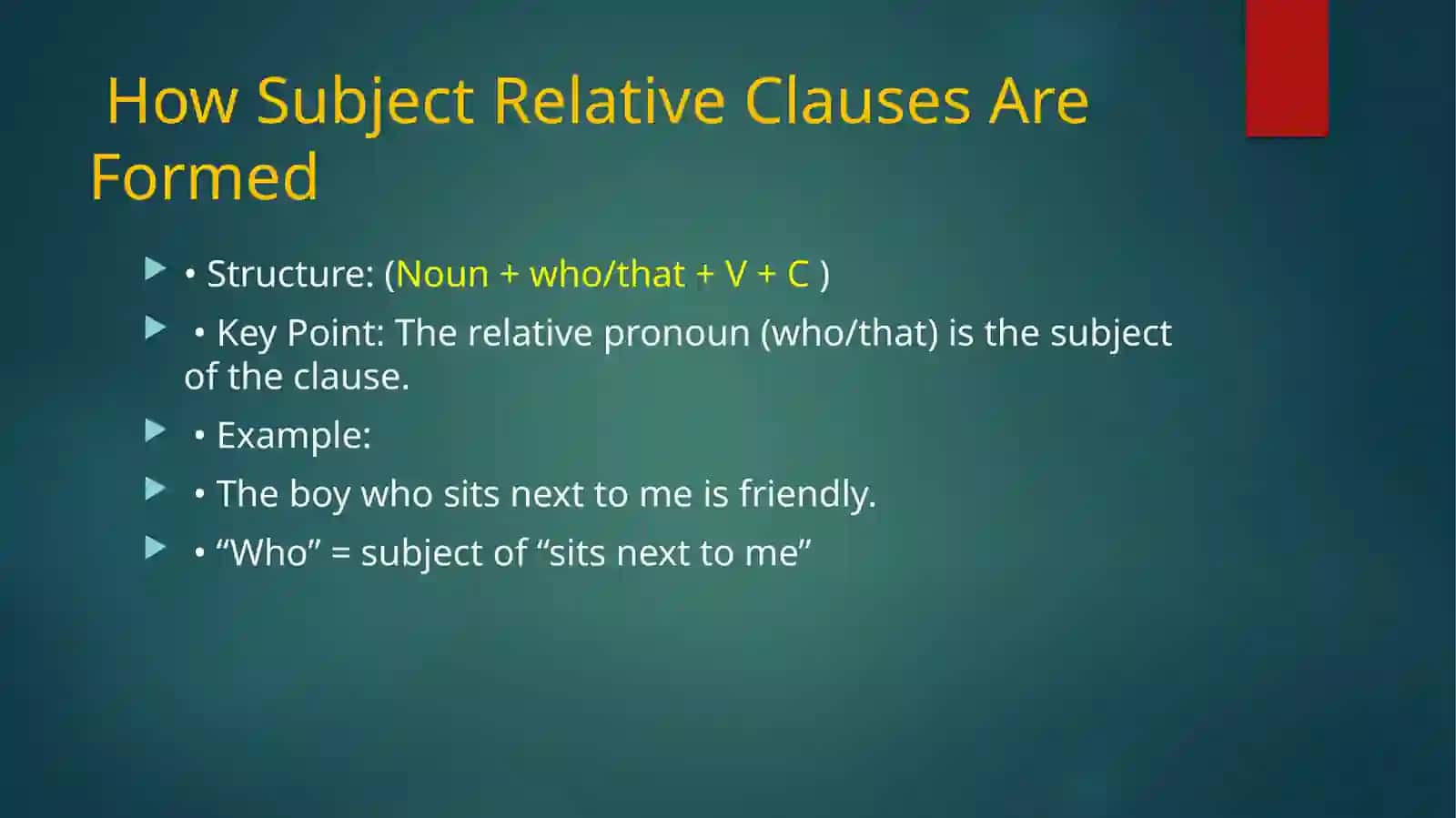 Subject & Object Relative Clauses: Formation & Reduction 3